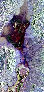 Synthetic aperture radar image of Death Valley colored using polarimetry.credit:Wikipedia