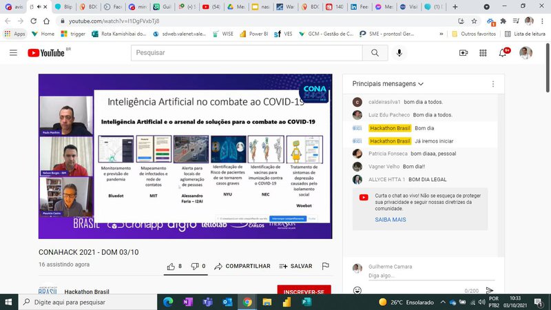 webinair sobre tecnologias evento de mentores e discussão durante o hackaton. 