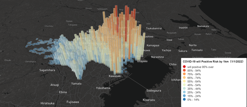 1km Risk number map by Tokyo