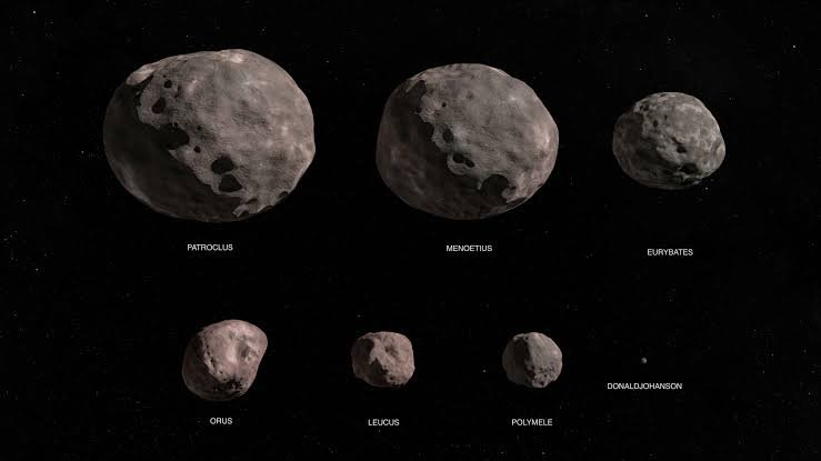 This is a photo showing the different trojan asteroids that lucy will explore 
